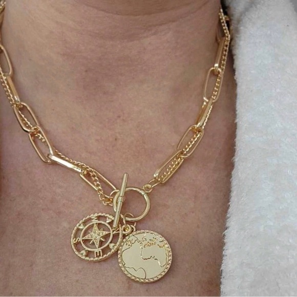 New Wanderlust ‘Go In The Direction of Your Dreams’ Coin Cutout Toggle Necklace - Picture 11 of 16